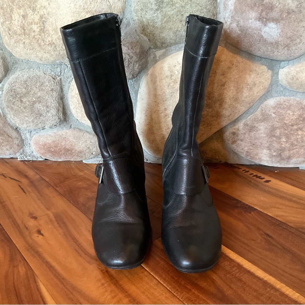 Born Mid-calf Black Leather Boots Size 10 - Picture 2 of 14